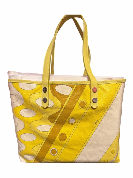 Emilio Pucci Handbags - Emilio Pucci Vintage Yellow Abstract Print Coated Canvas Tote Bag